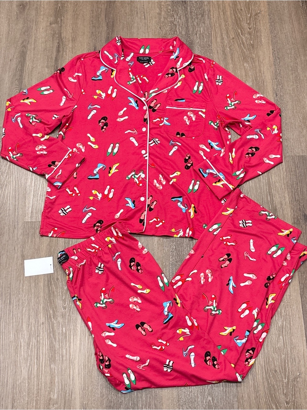 Kate Spade Shoe Print Pajama Set Button Front Loungewear Cozy M⁠